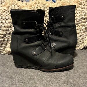 Sorel Black Lace Up Wedge Boots